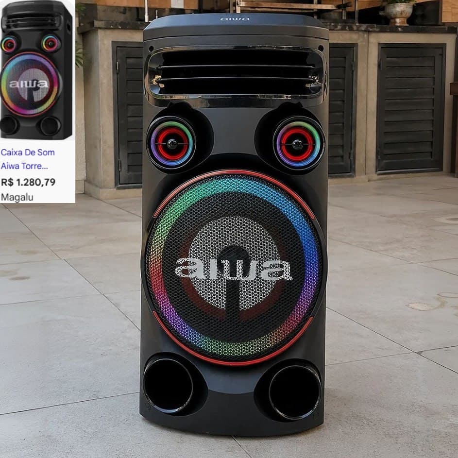 Torre de Som AIWA T1W-02 1600W 1 Woofer 10" Bluetooth RGB USB FM DJ