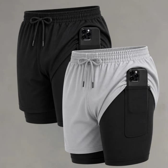 Kit 2 Bermudas 2 em 1 - Short Duplo Masculino